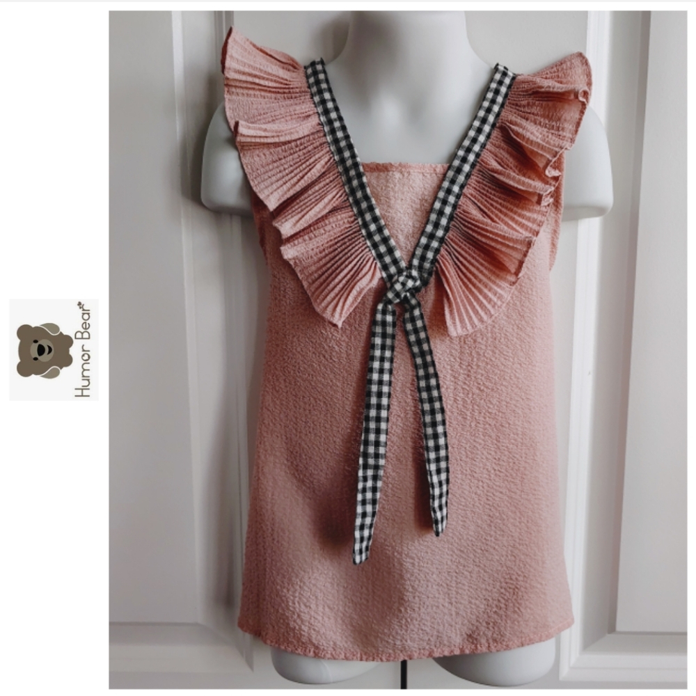Pink & Buffalo Plaid Tie Blouse